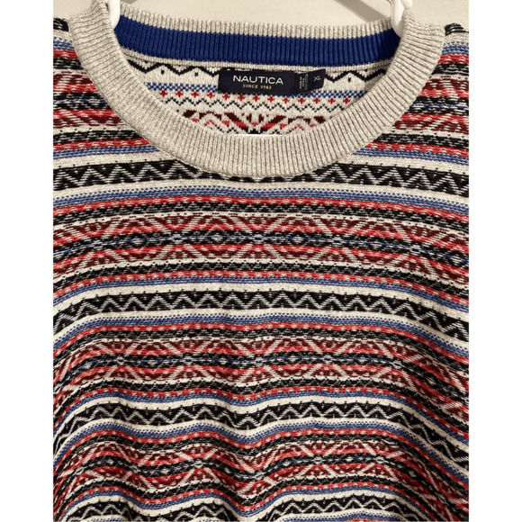 Vintage Y2K Nautica Striped Cotton Pattern Coogi Style Crewneck Sweater Size XL - Picture 3 of 8